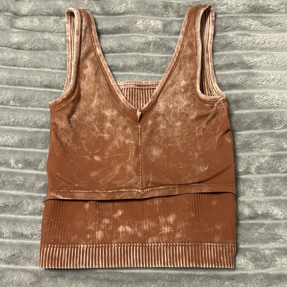🤎NWOT Zenana Padded Ribbed Mineral Wash Crop Tank Top Sz S/M Nylon & Spandex - Picture 5 of 16